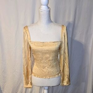 J. Crew Gold Long Sleeve Fitted Blouse with Ruched Details